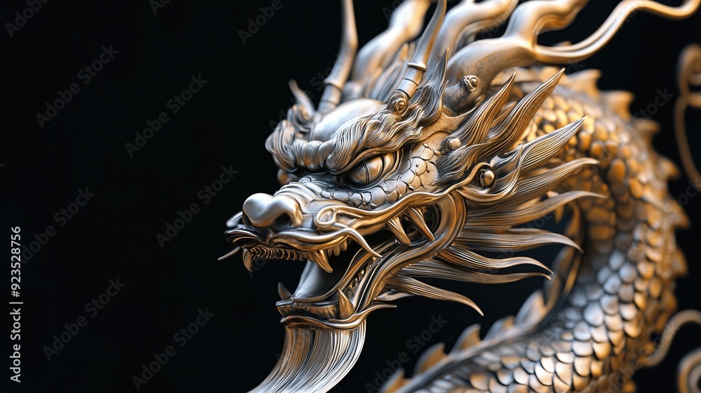 Fototapeta premium Detailed silver metal dragon head.