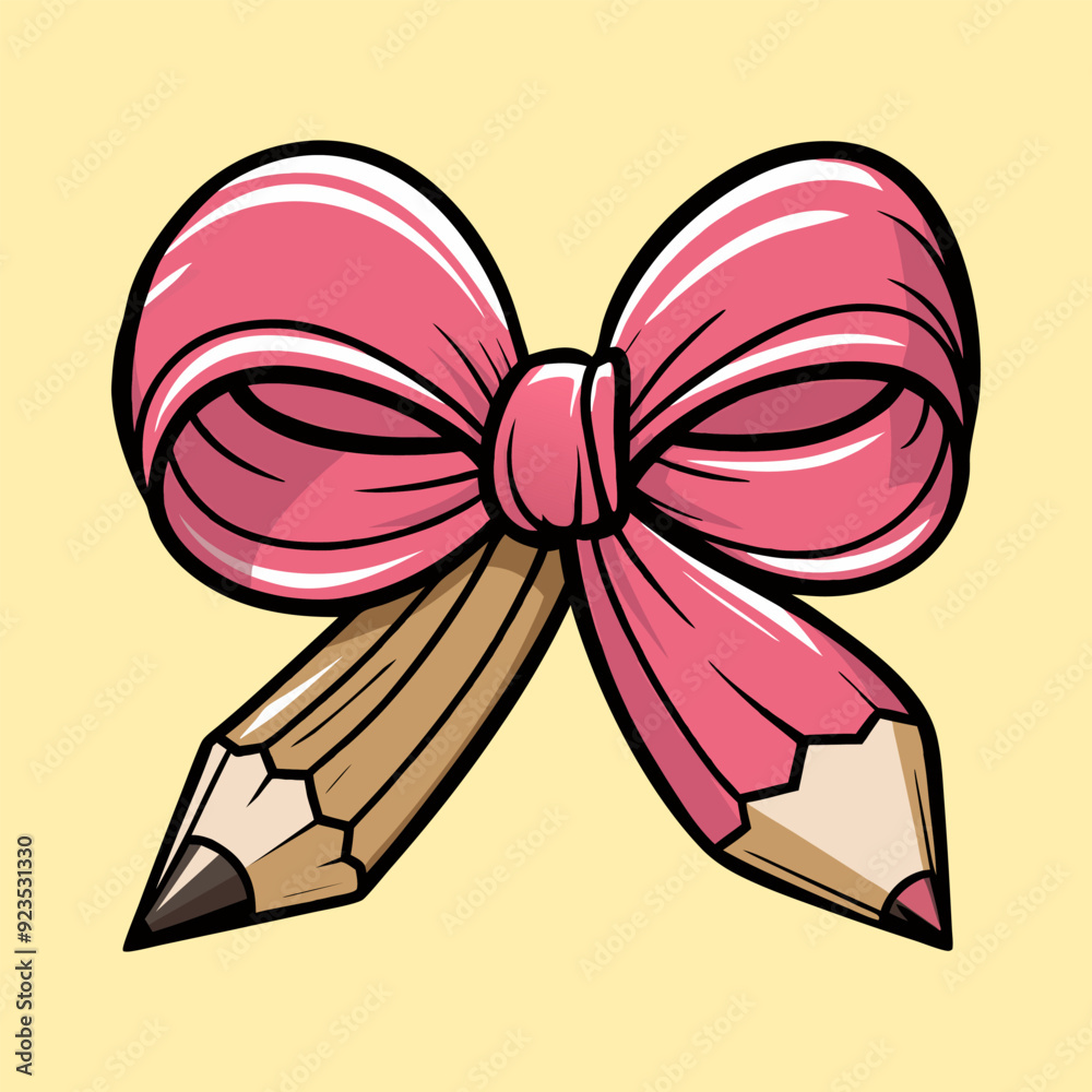 Whimsical vector illustration of a pink bow. Pencil Pink bow On Christmas Concept Illustration stickers. Whimsical vector illustration of a pink bow. Pencil Pink bow On Christmas Concept Illustration stickers.