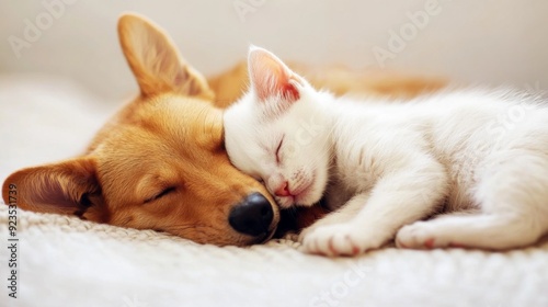 Cozy Companions: Dog and Cat Cuddling Together