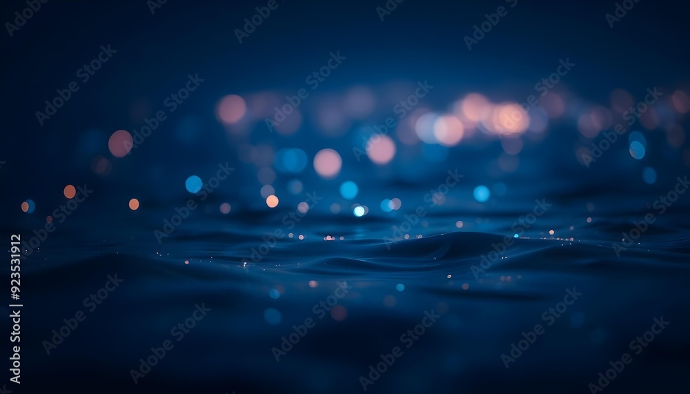 Ocean Dark Glowing Bokeh Colorful Lights and Gentle Waves