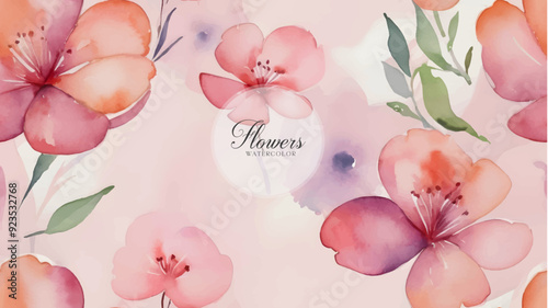 Watercolour Painting Of Colourful Flowers Background, Pink peach floral watercolor background