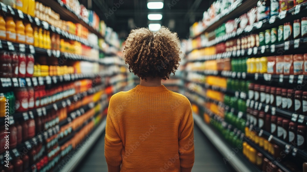 Person shopping in grocery store aisle