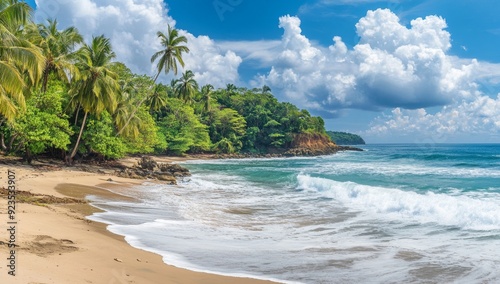 An inspirational travel wallpaper for website design with zen inspired palm trees and waves of sunlight on a tropical island paradise