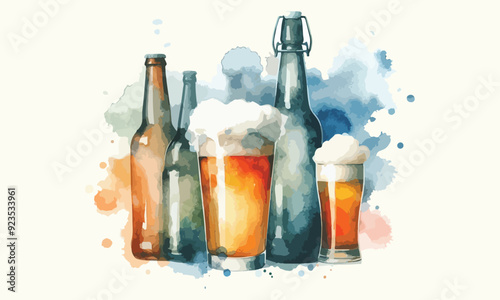 mug beer, beer mug, free drink, watercolor mugs of beer, alcohol drinks, hand drawn, watercolor mugs of beer, watercolor beer mug