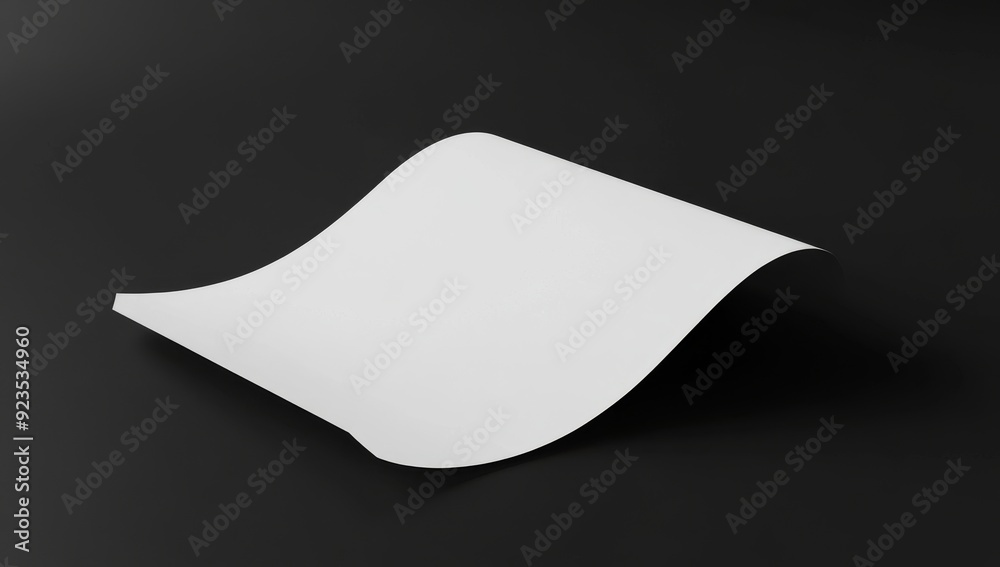 On a black background, a white sheet of paper with bends is isolated On a black background, a white sheet of paper with bends is isolated