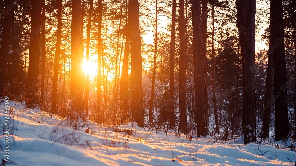 Naklejka premium Winter Sunrise in the Forest