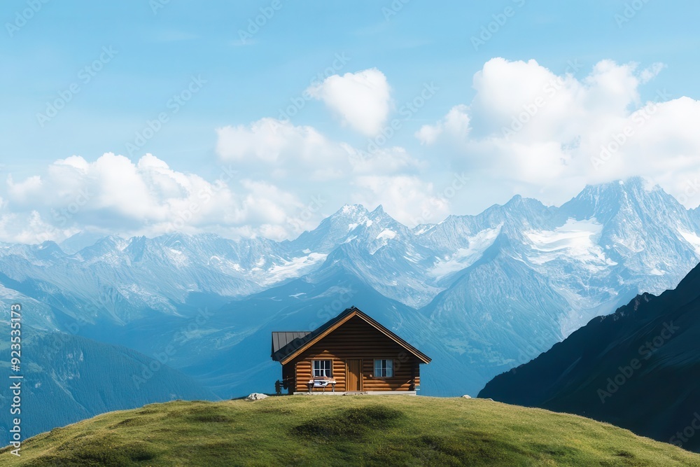 A lone figure working from a mountain cabin, representing the ultimate flexibility and isolation of remote work A lone figure working from a mountain cabin, representing the ultimate flexibility and isolation of remote work