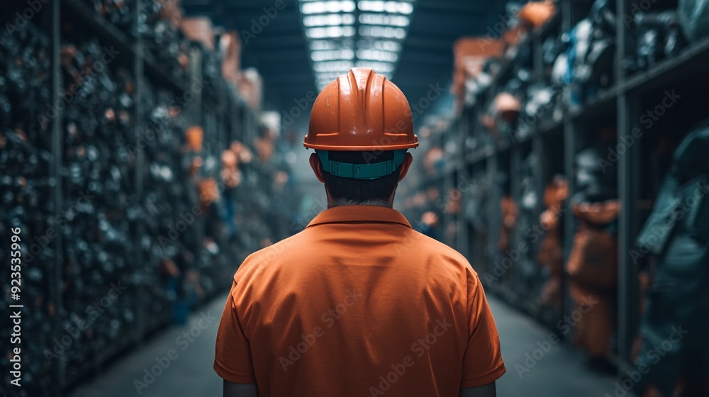 Worker in Warehouse with Hard Hat Worker in Warehouse with Hard Hat