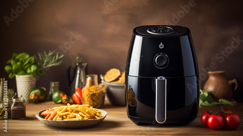 black air fryer in kitchen 