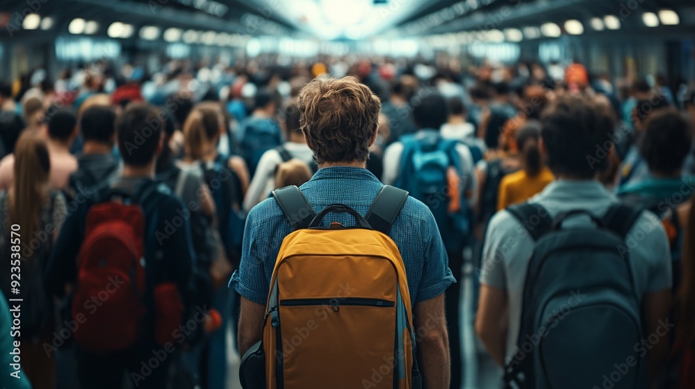 Crowded Subway Station with Single Person Standing Out Crowded Subway Station with Single Person Standing Out