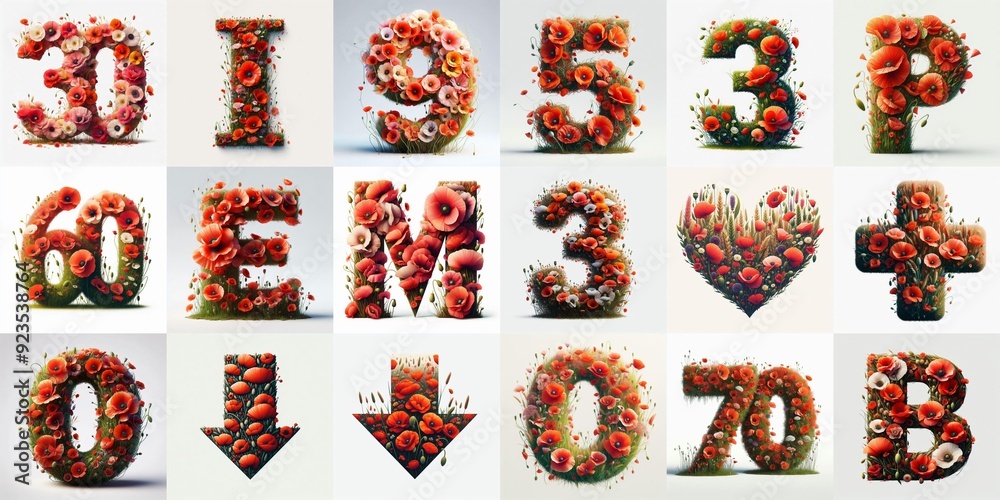 Naklejka premium Poppies flowers Lettering Typeface. AI generated illustration