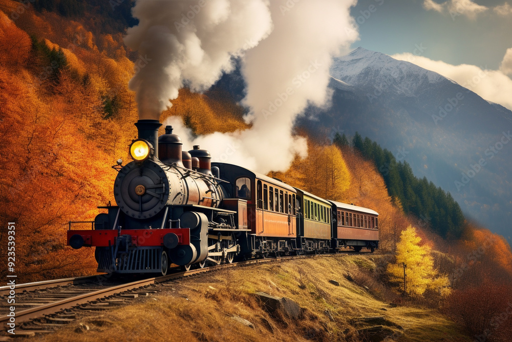 Obraz premium steam train in the autumn mountains