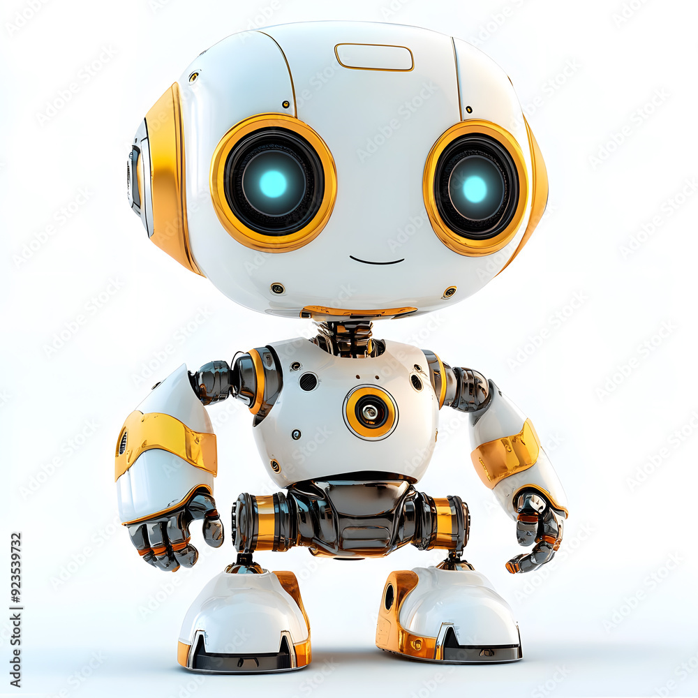 Cute cartoon 3D robot isolated on white background Cute cartoon 3D robot isolated on white background