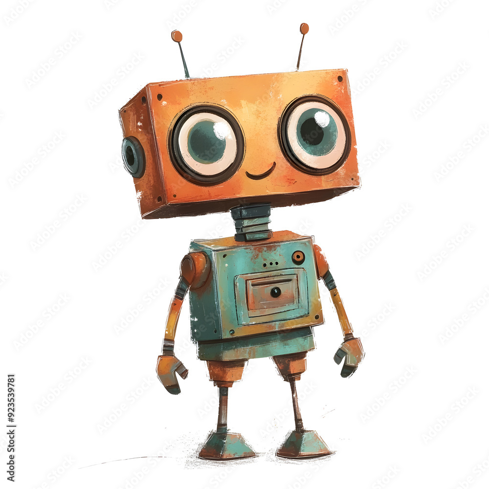 Fototapeta premium Cute cartoon 3D robot isolated on white background
