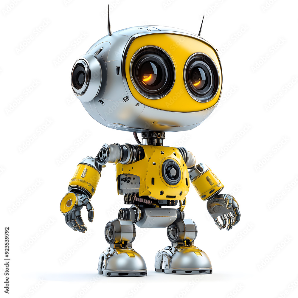 Cute cartoon 3D robot isolated on white background Cute cartoon 3D robot isolated on white background