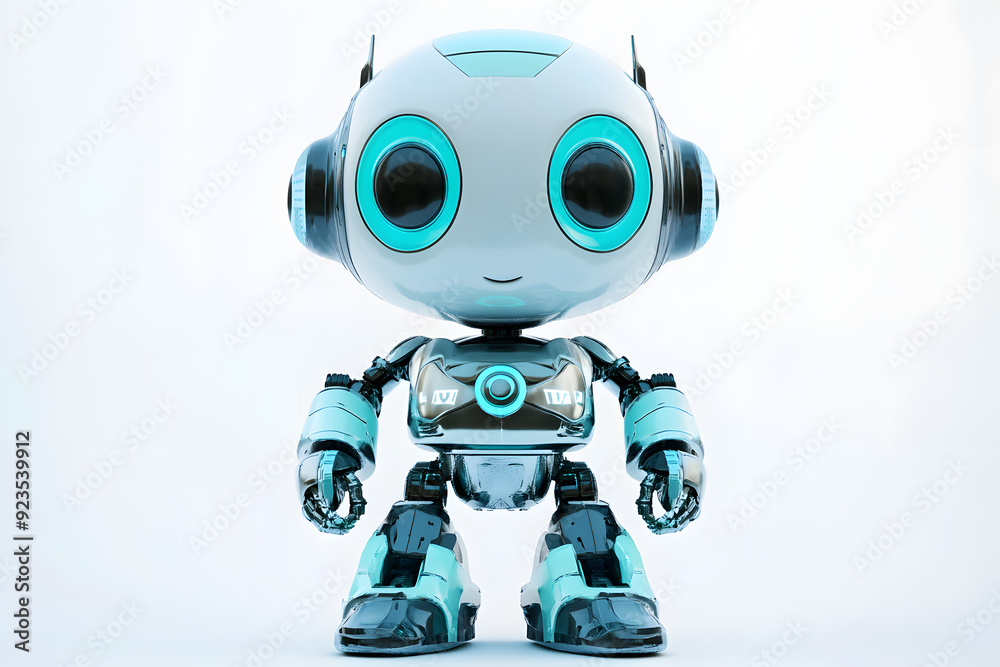 Cute cartoon 3D robot isolated on white background