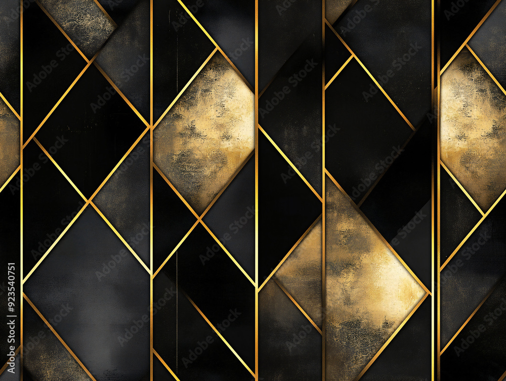 custom made wallpaper toronto digitalDark black mosaic background with golden lines Art Deco luxury style texture seamless pattern.