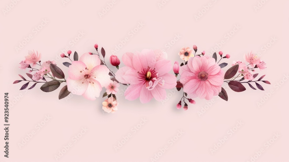 Pastel botanical flowers, cartoon style, top view, flat design illustration Pastel botanical flowers, cartoon style, top view, flat design illustration