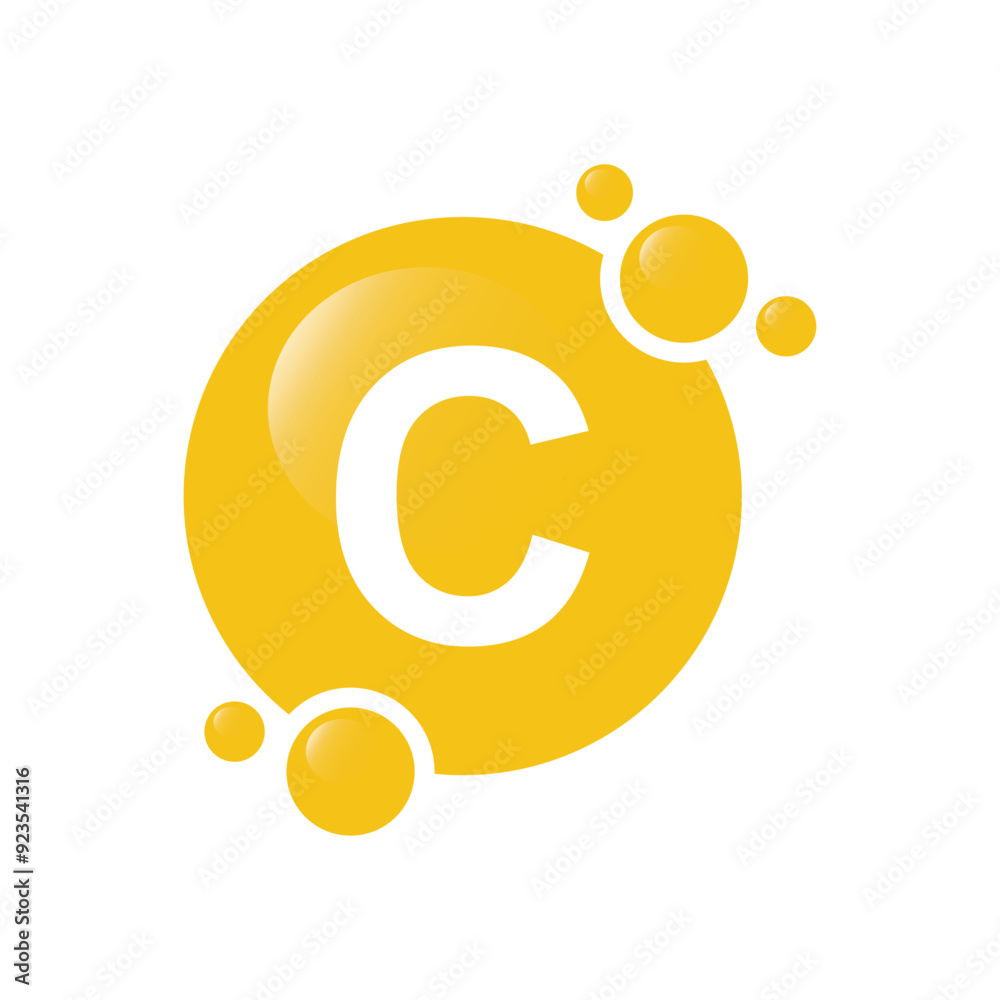 Vitamin C orange and structure. Pill vitamins complex - icon, vector. Vitamin C orange and structure. Pill vitamins complex - icon, vector.