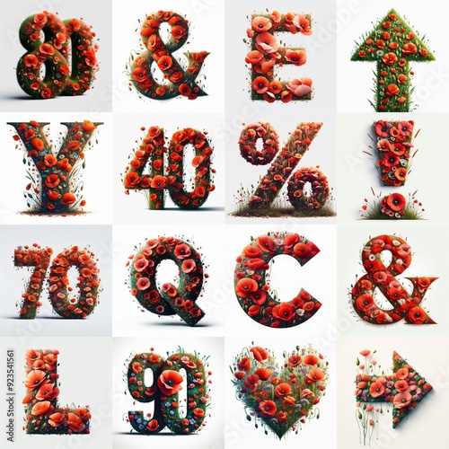 Poppies flowers Lettering Typeface. AI generated illustration