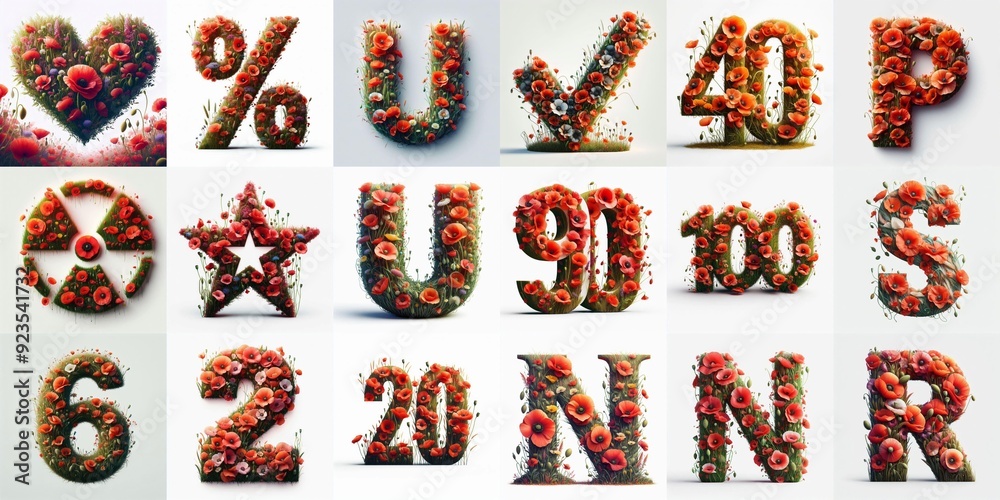 Naklejka premium Poppies flowers Lettering Typeface. AI generated illustration