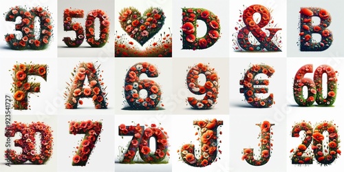 Poppies flowers Lettering Typeface. AI generated illustration