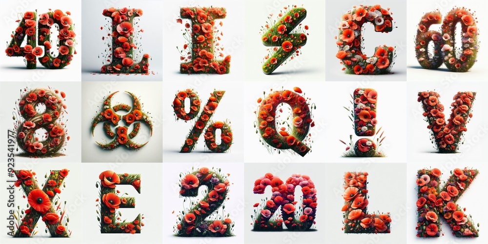 Naklejka premium Poppies flowers Lettering Typeface. AI generated illustration