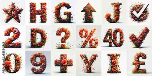 Poppies flowers Lettering Typeface. AI generated illustration