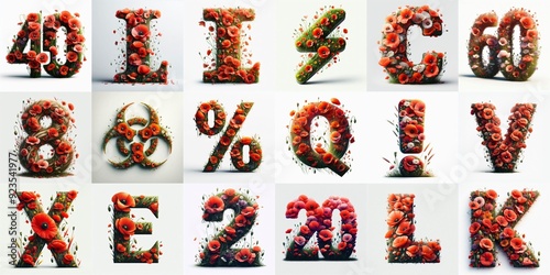 Poppies flowers Lettering Typeface. AI generated illustration