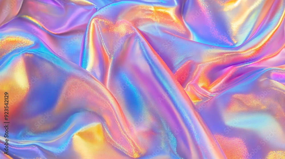 Processed collage of Iridescent fabric trendy cloth holographic texture. Generative ai