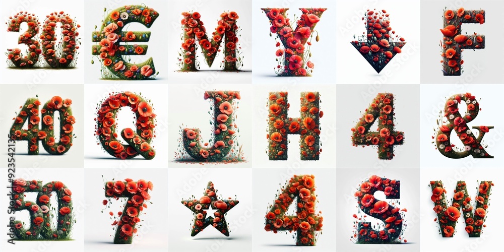 Naklejka premium Poppies flowers Lettering Typeface. AI generated illustration