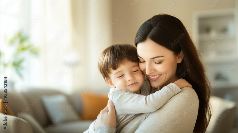 A mother comforting her child with a warm embrace in a cozy living room, representing love, safety, and emotional support, mother, child, comfort, love, safety A mother comforting her child with a warm embrace in a cozy living room, representing love, safety, and emotional support, mother, child, comfort, love, safety