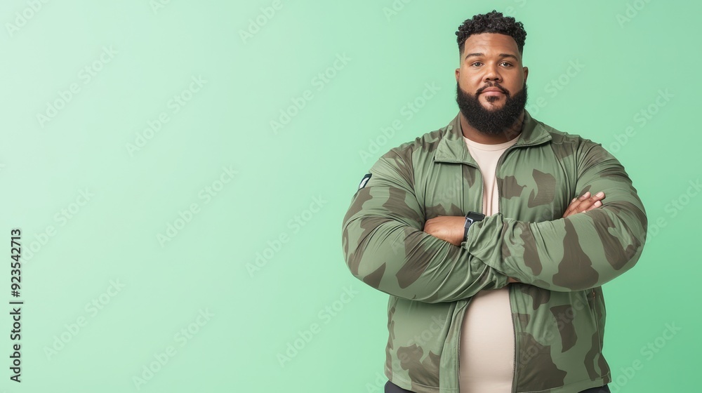 Plus-Size Man Working Out on Elliptical Machine Against Green Background with Copy Space, Promoting Low-Impact Exercise and Cardio Wellness, Generative AI Plus-Size Man Working Out on Elliptical Machine Against Green Background with Copy Space, Promoting Low-Impact Exercise and Cardio Wellness, Generative AI