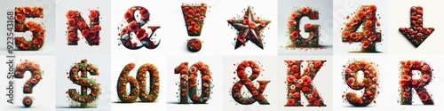 Poppies flowers Lettering Typeface. AI generated illustration