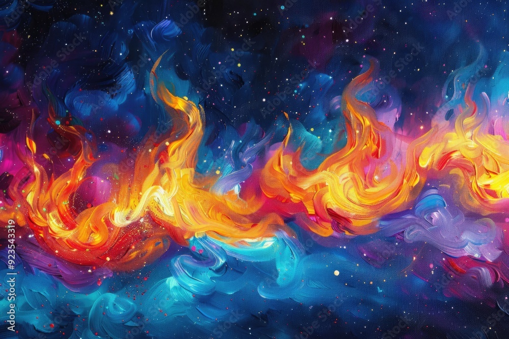 Colorful Fire. Abstract Oil Painting Illustration of Flames in Starry Night Sky Colorful Fire. Abstract Oil Painting Illustration of Flames in Starry Night Sky