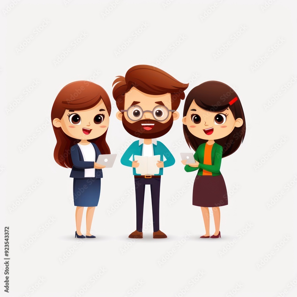 Fototapeta premium Team briefing, sharing files, flat design 
