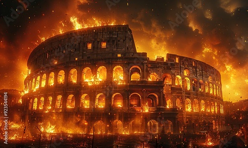 Wallpaper Mural colosseum in fire at night the fall of the roman empire generative ai. Torontodigital.ca