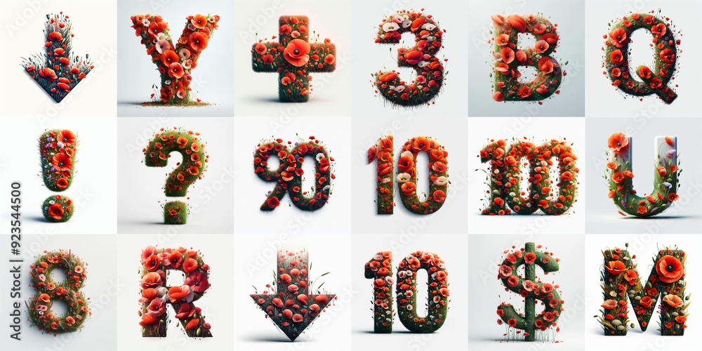 Naklejka premium Poppies flowers Lettering Typeface. AI generated illustration