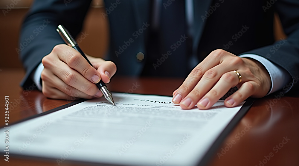 Business Professional Signing Important Contract: Legal Agreement and Corporate Decision Making Process Business Professional Signing Important Contract: Legal Agreement and Corporate Decision Making Process