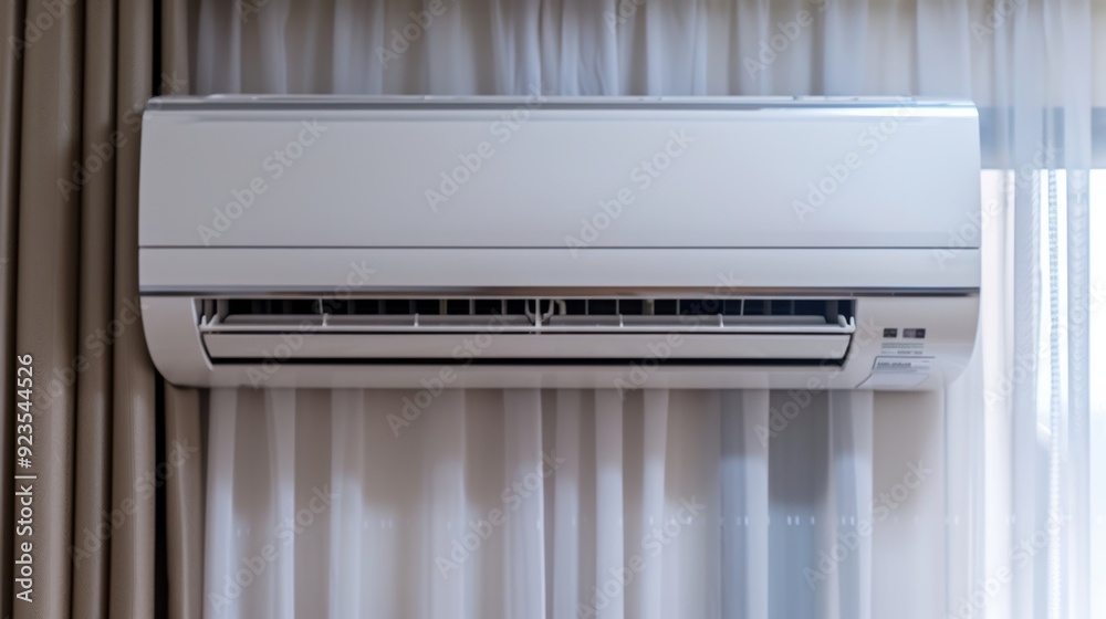 Photo of an energy-saving air conditioner in a modern living room. Photo of an energy-saving air conditioner in a modern living room.