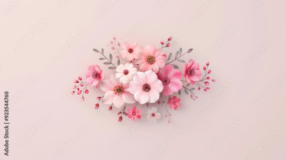 Obraz premium Top view pastel flowers, botanical flat design, cartoon drawing