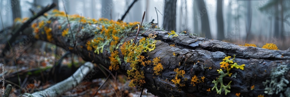 Lush lichen on a decaying tree in a woodland setting during early spring with a shallow depth of field. Lush lichen on a decaying tree in a woodland setting during early spring with a shallow depth of field.