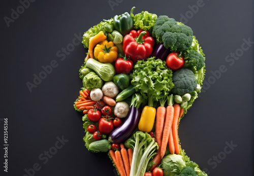 Creative Silhouette of a Human Head Made From Fresh Vegetables on a Dark Background photo