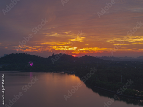 Summer sunrise scenery of Wuhan East Lake Scenic Area