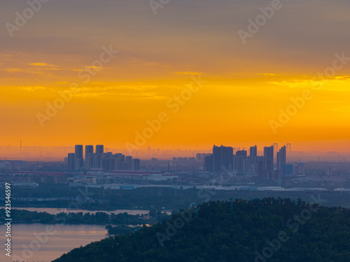 Summer sunrise scenery of Wuhan East Lake Scenic Area