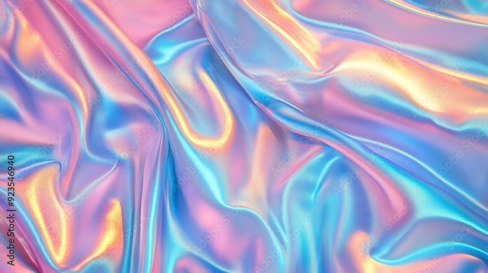 Processed collage of Iridescent fabric trendy cloth holographic texture. Generative ai