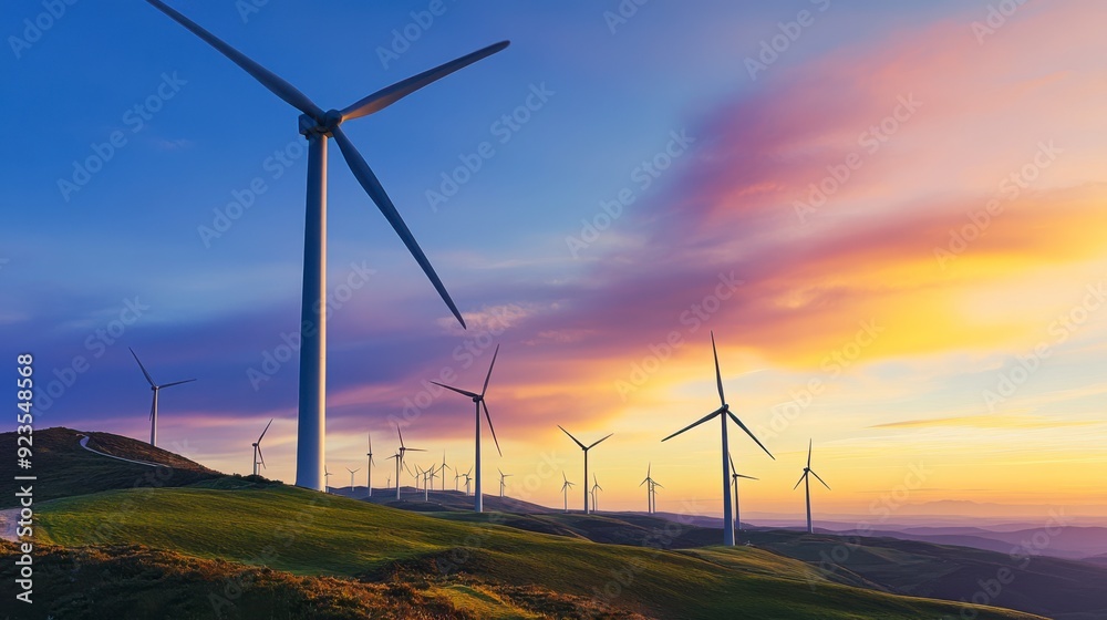 Obraz premium Images about energy production from nature. It is clean energy. It is a new form of energy that is clean and safe and does not waste natural resources. Energy from the sun, energy from the wind.