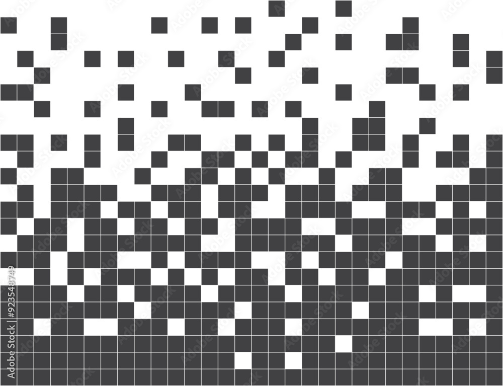 Pixel disintegration background. Decay effect. Dispersed dotted pattern. Concept of disintegration, pixel mosaic textures with simple square particles.