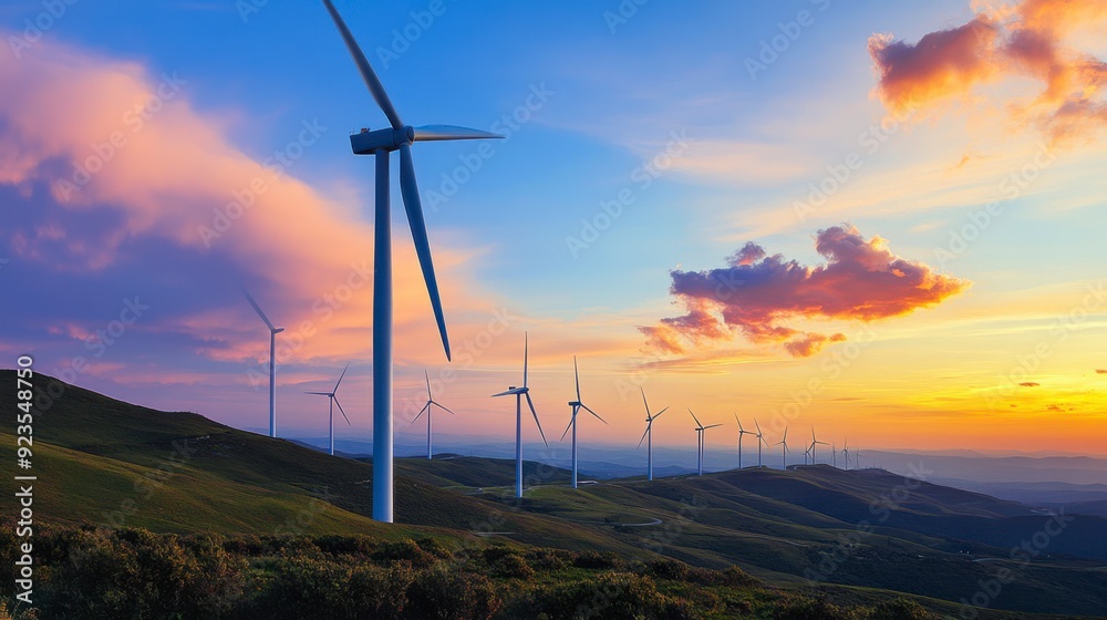 Obraz premium Images about energy production from nature. It is clean energy. It is a new form of energy that is clean and safe and does not waste natural resources. Energy from the sun, energy from the wind.