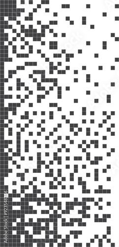 Pixel disintegration background. Decay effect. Dispersed dotted pattern. Concept of disintegration, pixel mosaic textures with simple square particles.